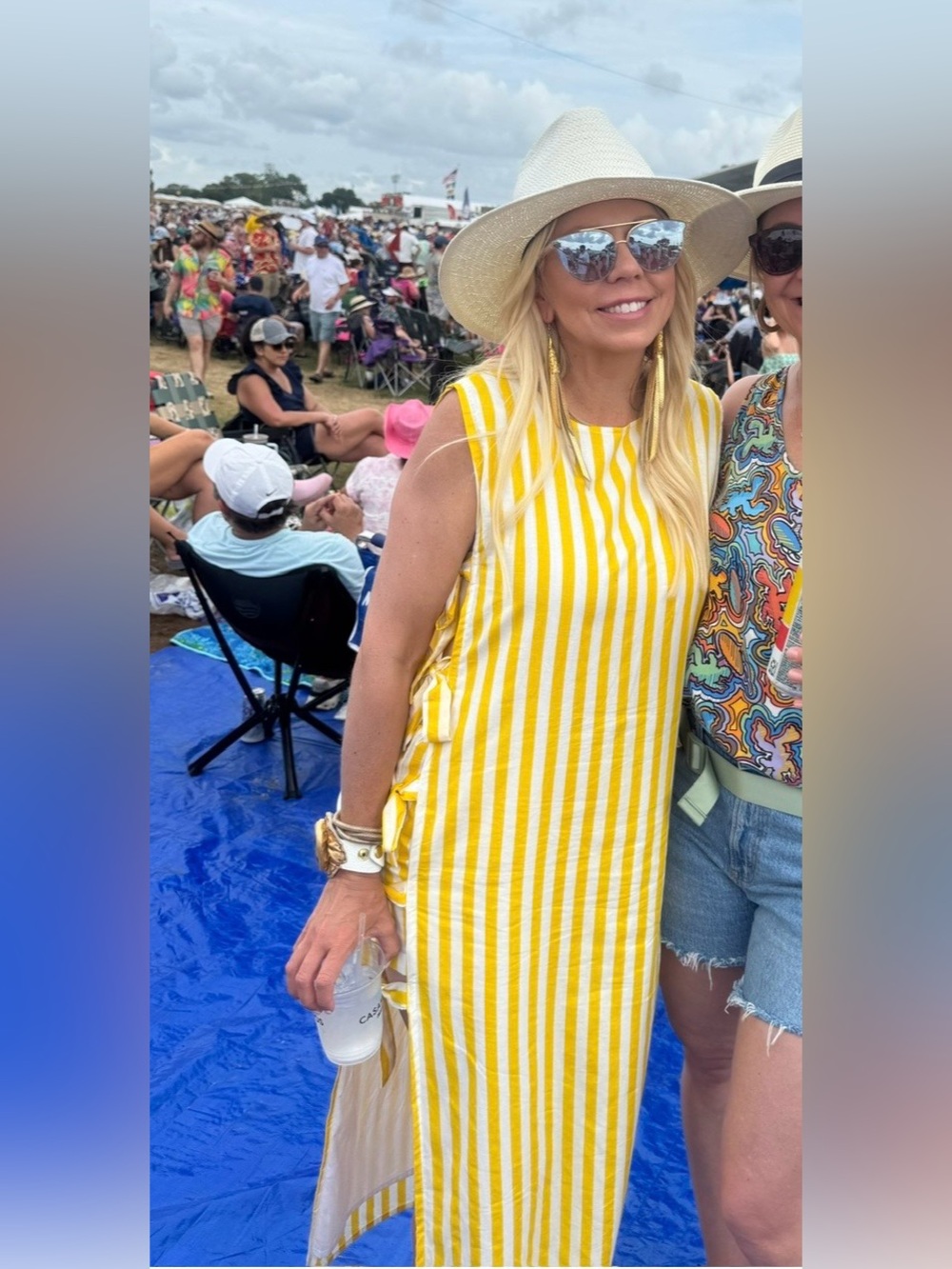 Fancy brand Yellow & White Striped Side-Tie Maxi top and shorts set, small - Picture 4 of 4